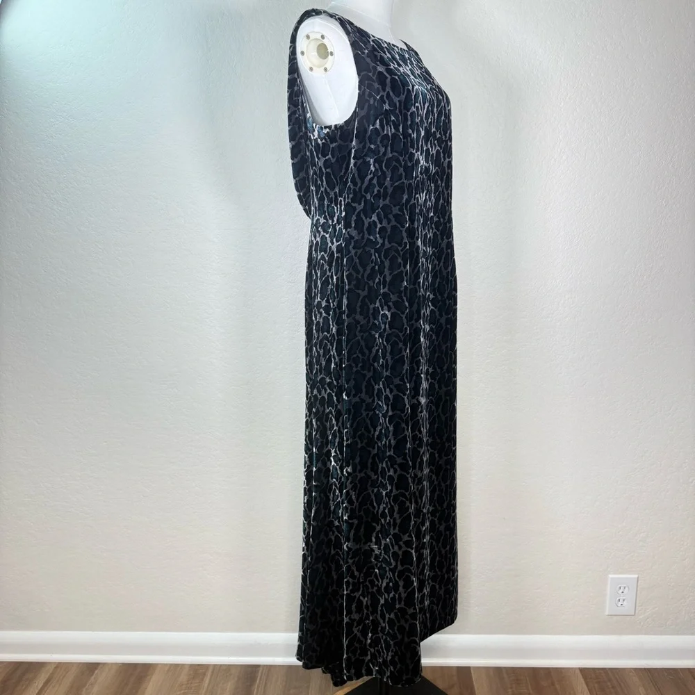Vintage Opera at Richards Blue Animal Print Velvet Maxi Plunge Dress Size 16 UK